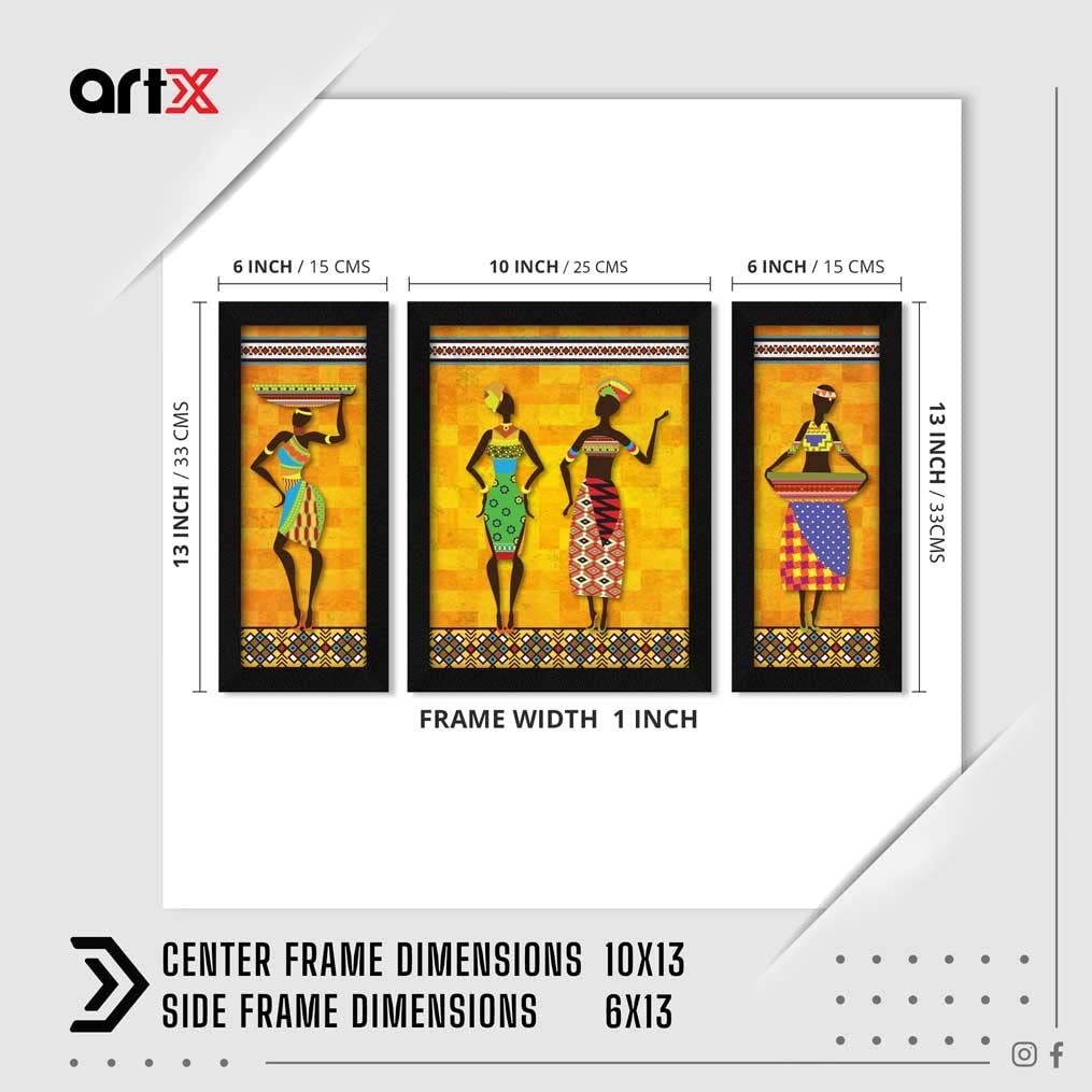 Artx Paper African Women Wall Art Painting, Multicolor, Tribal, 13.0 X 22.0 Inches, Set Of 3